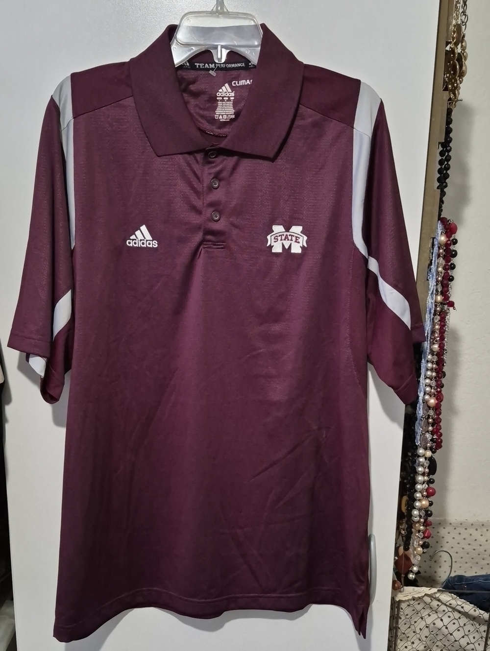 adidas Maroon Polo with Gray Accent and Team Crest